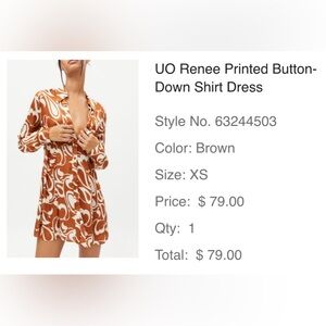 Urban Outfitters UO Renee Printed Button-Down Shirt mini Dress in XS extra small